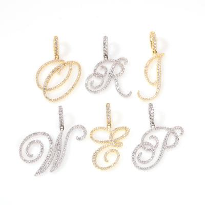 China NEW Fashion Hiphop Personalized Cursive Letters A-Z Pendant & Necklace Hip Hop Cubic Zircon Charm Jewelry For Women Men Gifts for sale