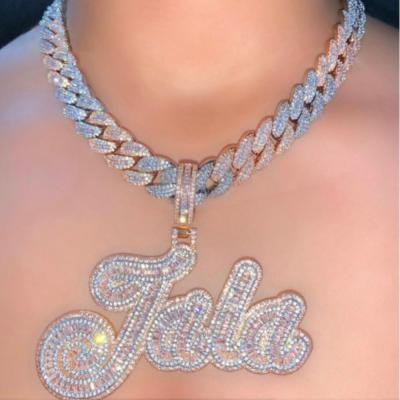 China Custom Hiphop Name Hip Hop Iced Out Colorful Zircon Crystal Quartz Letter Diamond vvs Choker Necklace Pendant Jewelry 18k Gold Plated for sale