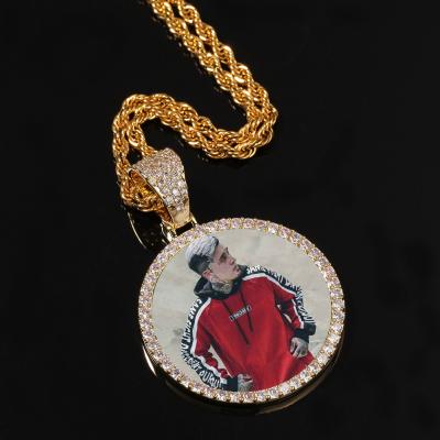 China Creative Photo Frame Hiphop Round Shape DIY Necklace Stainless Steel Zircon Copper Pendant Necklace for sale