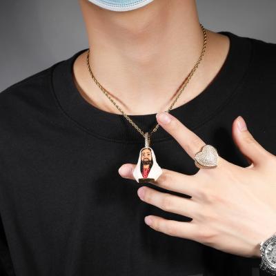 China Hiphop Mens Zircon Necklace Stainless Steel Twist Chain Jesus Pendant Necklace Brass Plated Necklace for sale