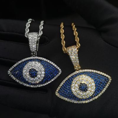 China Wholesale Stainless Steel Brass Gold Eye Full Zircon Necklace Hiphop Women Chain Necklace for sale