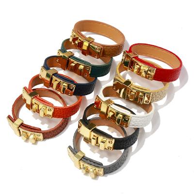 China Luxury Hip Hop Fashion Designer Hiphop 18K Gold Plated Copper Alloy Punk Leather Bracelets for sale