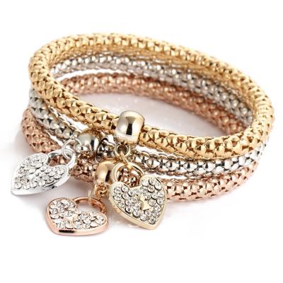 China FASHIONABLE 3 Colors Combine Elastic Rhinestone Crystal Bracelet Set Butterfly Heart Charm Bracelets For Women for sale