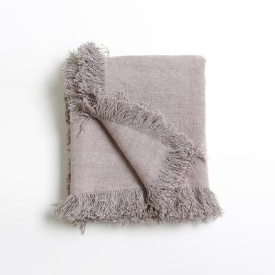 China Anti-Static Heavy French Linen Throw Blanket With Handmade Fringe for sale