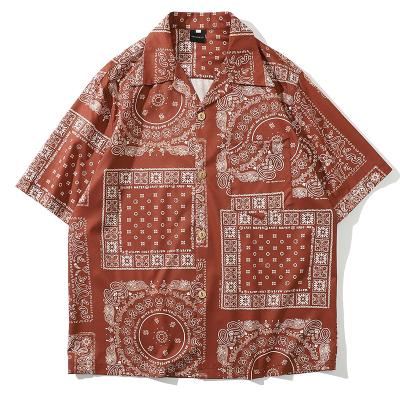 China New Men's Retro Print Summer Breathable Short Sleeve Travel Wear Loose Hawaiian Shirt for sale