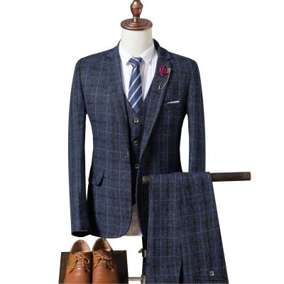 China High Quality Plus Size Plus Size Plaid Slim Fit Mens Blazer Suits Set For Men 3 Pieces for sale