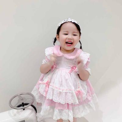 China Sustainable Sustainable Vintage Lace Pink Ruffles Spanish Baby Birthday Dresses For Girls for sale