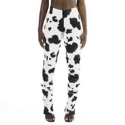 China 2021 Anti-wrinkle Anti-Wrinkle High Waist Women's Straight Zipper Pencil Pants Cow Print for sale