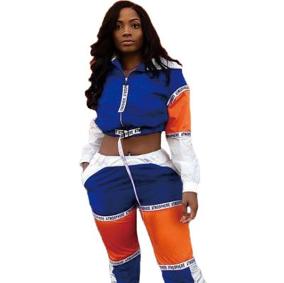 China Anti-Wrinkle Anti-Wrinkle Fashion Women's Patchwork 2 Piece Set Long Sleeve Sports Casual Two Piece Pants Set Crop Top for sale