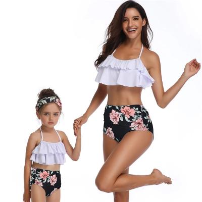 China 2019 Custom Breathable Breathable Printing Luxury 2 Piece Mommy And Me Islamic Swimwear Baby Kids Children Bikini Summer Family Swimwear for sale