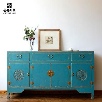 China Customization Recycled Wood Distressed Finish Paint Chinese Antique Carved Reproduction Chinese Furniture Storage Sideboard for sale