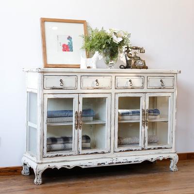 China Assembled Pastoral Distressed Universal Wooden Sideboard Dining Room Storage Sideboard Aged Antique Furniture Customized for sale