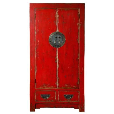 China Assembled Rustic antique finish Chinese reproduction furniture classical customized furniture wardrobe China traditional red wardrobe for sale