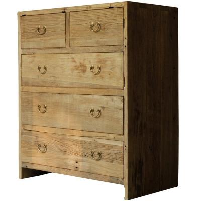 China Collected Chinese Reclaimed Rustic Renewable Storage Furniture Eco-friendly Recylcled Wood 5 Drawer Single Cabinet for sale