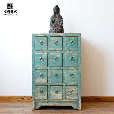 China Collected Chinese Vintage Painting Storage Drawer Distressed Cabinet Antique Style Living Room Furniture Retro Cabinet for sale