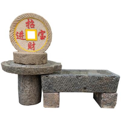 China Traditional Stone Outdoor Decoration Items Tunnel Old Bowl Chinese Antique Grindstone Products Artistic Stone Decoration Products for sale