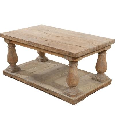 China Rustic Solid Wood Wooden Coffee Table Compiled Custom Size Rectangle Post Wooden Roman Coffee Table Tea Table for sale