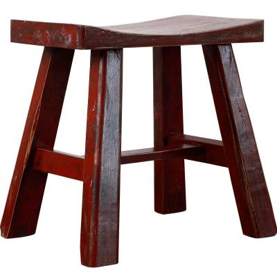 China Handmade Chinese Antique Distressed Styled Asian Stools Painting Reproduction Wooden Concave Stools Custom Old Vintage for sale