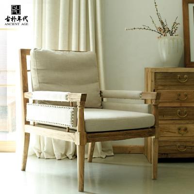 China Assembled Simple Elegant Simple Pastoral Comfortable Wooden Chair Sillas Leisure Sofa Fabric Wooden Solid Wood Sofas for sale