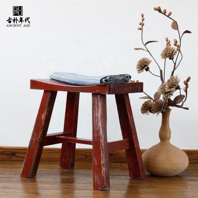 China Assembled Dining Stools Supplier Chinese Traditional Original Antique Bar Stools Distressed Painting Reclaimed Concaved Dining Stools for sale