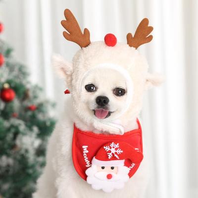 China Viable Christmas Pet Hats Bibs Saliva Towel Set Lovely Santa Pattern Scarf Xmas Pet Festival Hat Scarf for Dogs and Cats for sale