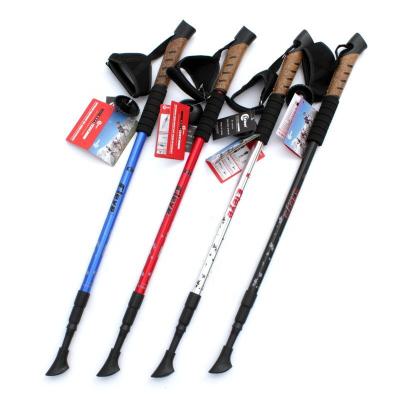 China Adjustable Folding Alpenstock Pole Handle 3 Sections Rubber Telescopic Trekking Canes Outdoor Walking Aluminum Alloy Increasing Stick for sale