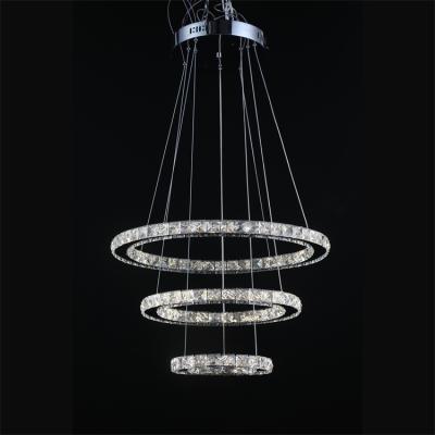 China Modern Hanging Decorative Chandelier Modern 3 Ring Chandelier Crystal Round Pendant Light for sale