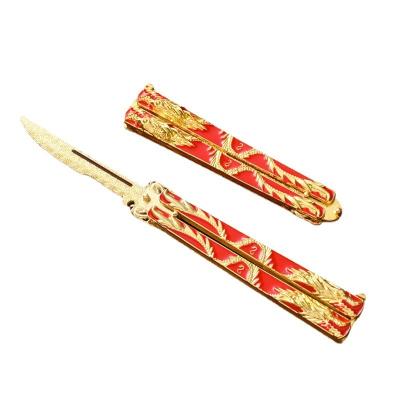 China Wholesale Butterfly Knife Alloy Butterfly Knife Metal Practice Dragon Assassin CSgo Flail Knife Dull Blade Student Toy Training Gold for sale