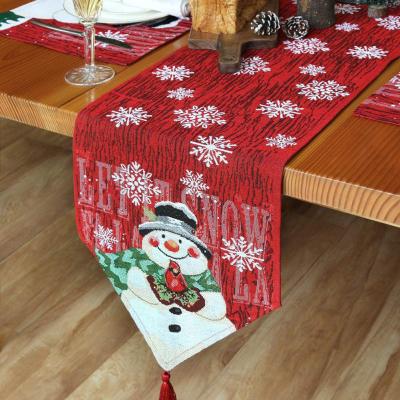 China Waterproof Christmas printed table runner tablecloth cotton canvas Christmas snowman embroidery table runner home decoration for sale