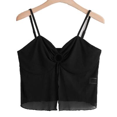 China Cotton Breathable Textured Yarn Slim Suspender Crossover Vest For Women To Wear With Breast Pad Korean Solid Color Inside Sleeveless Top for sale