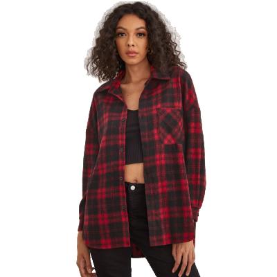 China 2022 Anti-Pilling Cotton Plaid Shirt Women's Long Sleeve Square Neck Loose Casual Shirt Large for sale