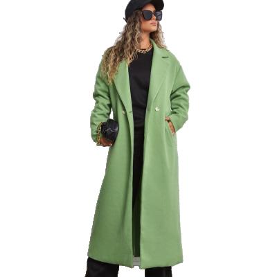 China Fashion Long Lapel Windproof Shoulder Long Green Winter Women's Coat for sale