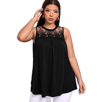 China Women's wear breathable border European and American women's wear big solid lace around casual big neck sleeveless loose T-SHIRT for sale