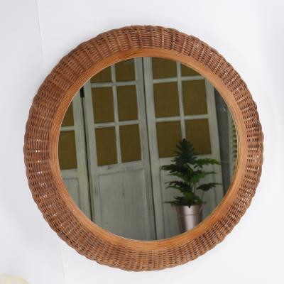 China Factory Wholesale Handmade Large Round Shape Brown Weave Rattan Wicker Home Decor Mirror for sale