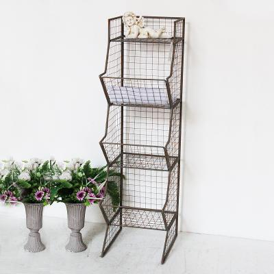 China Suitable for outdoor shabby chic vintage style metal grid wire storage industrial shelf for sale