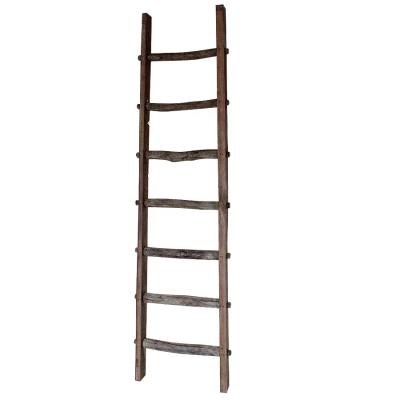 China Insulation Ladders Luckywind Farmhouse Style Against The Wall Decorative Vintage Wooden Shelf Ladder Rack for sale