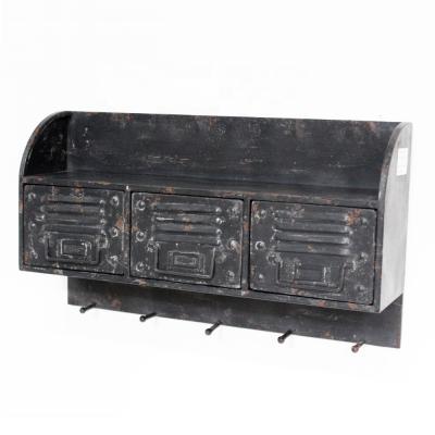 China Industrial Rustic Wall Mounted Floating Storage Shelf With Drawer for sale