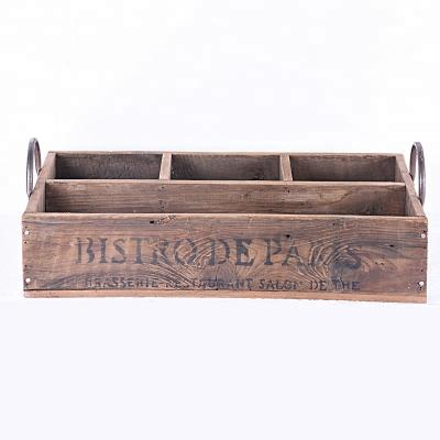 China Sustainable Farmhouse Rustic Vintage Recycled Wood Divided Tray With Handle for sale