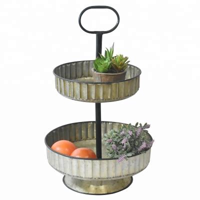 China Sustainable Kitchen Corrugated Metal Vintage Farmhouse Two Tier Metal Tray Stand for sale