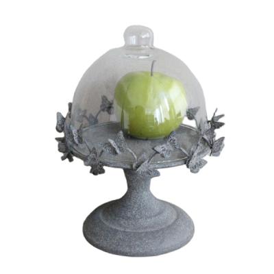 China Luckywind Sustainable Vintage Shabby Butterfly Pedestal Dome Cake Stand Metal Glass for sale