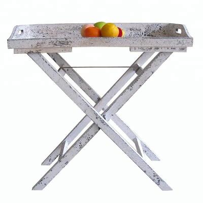 China Eco-Friendly Rustic Shabby Chic White Folding Wooden Tray Table for sale