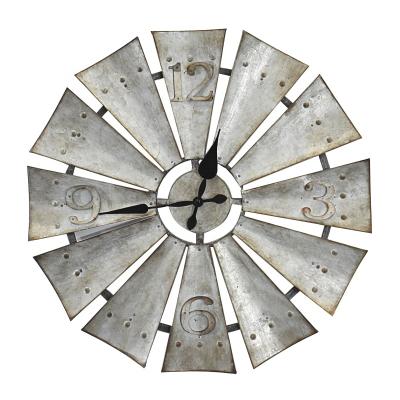 China Small Rustic Antique Style Clock Farmhouse Style Metal Windmill Fan Decorative Galvanized Wall Clock for sale