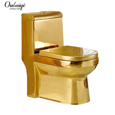 China Modern High Quality Sanitary Ware Bathroom Ceramic Golden WC One Piece Toilet for sale