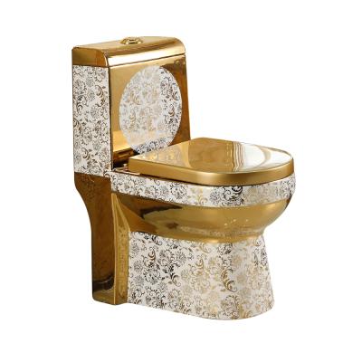 China Traditional luxury design elegant porcelain WC gold siphonic toilet for bathroom for sale