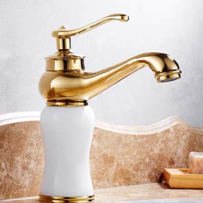 China European style traditional antique white jade basin single hole gold faucet one household faucet for sale