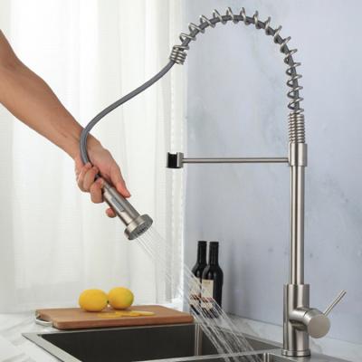 China Modern Commercial Style Pull Out Kitchen Faucet Spring Single Handle Pull Down Kitchen Sink Faucet for sale