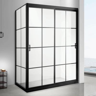 China Modern Matt Black Aluminum Frame Sliding Shower Door Screen Tempered Glass Fixed Shower Room for sale