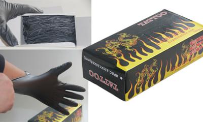 China Anti - slip Tattoo Medical Supplies Flame Black Latex and Resin Glove for sale