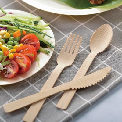 China Hot Selling Natural Logo Disposable Bamboo Cutlery Set Premium Hotel Home Kitchen Custom Serving Spoon Forks For Weeding for sale