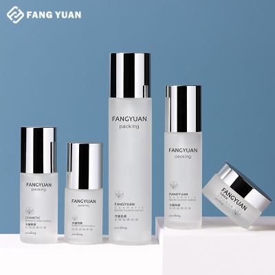 China In Stock Wholesale Full Set Frosted Spray Bottle Lotion Pump Bottle Cosmetic Packaging Glass Jar Face Cream Jar for sale